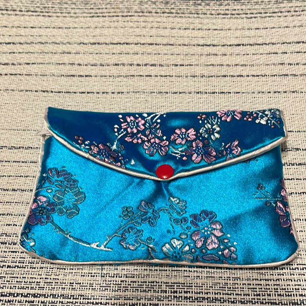 Asian inspired satin w/floral pattern coin purse